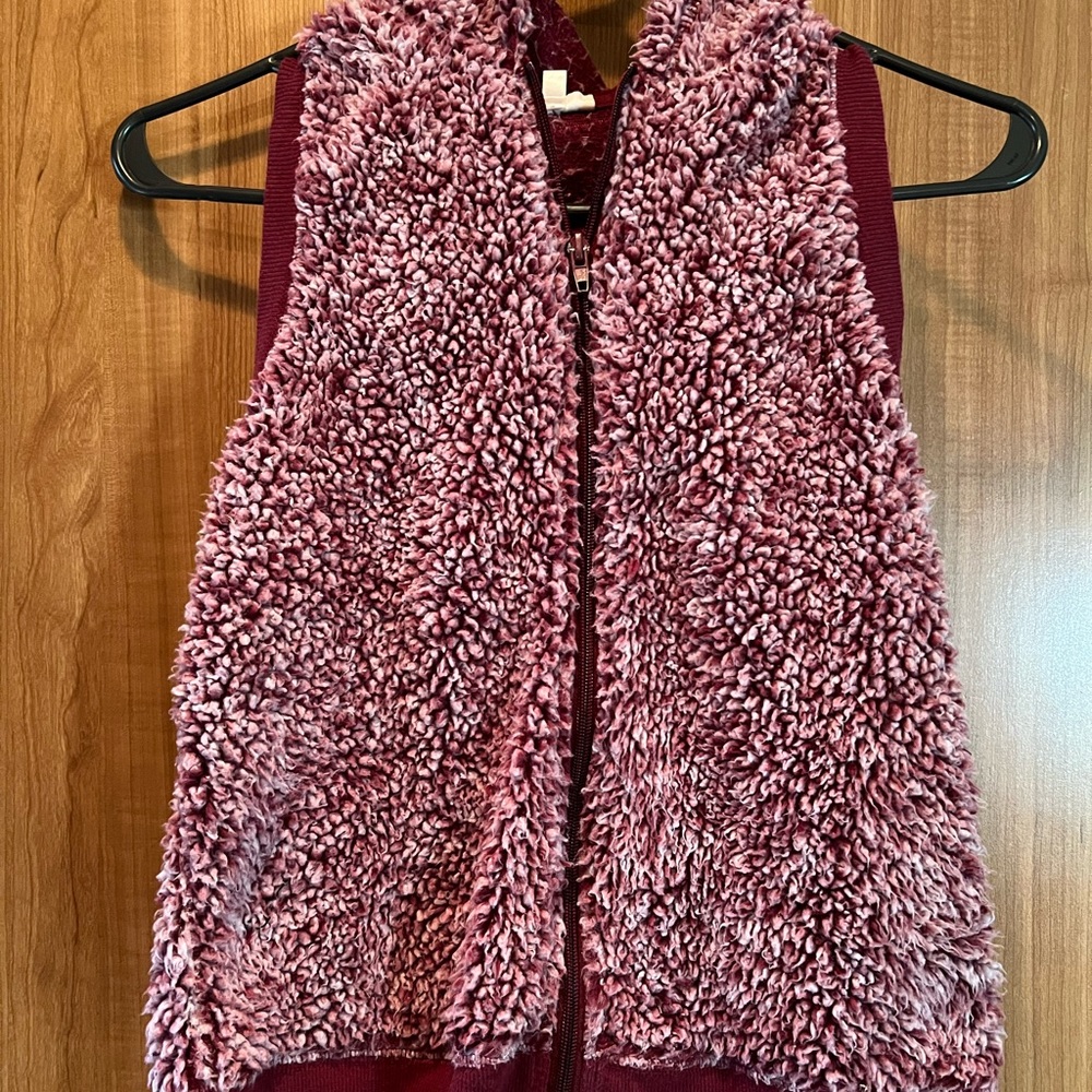 Self Esteem girls large burgundy vest with hood.